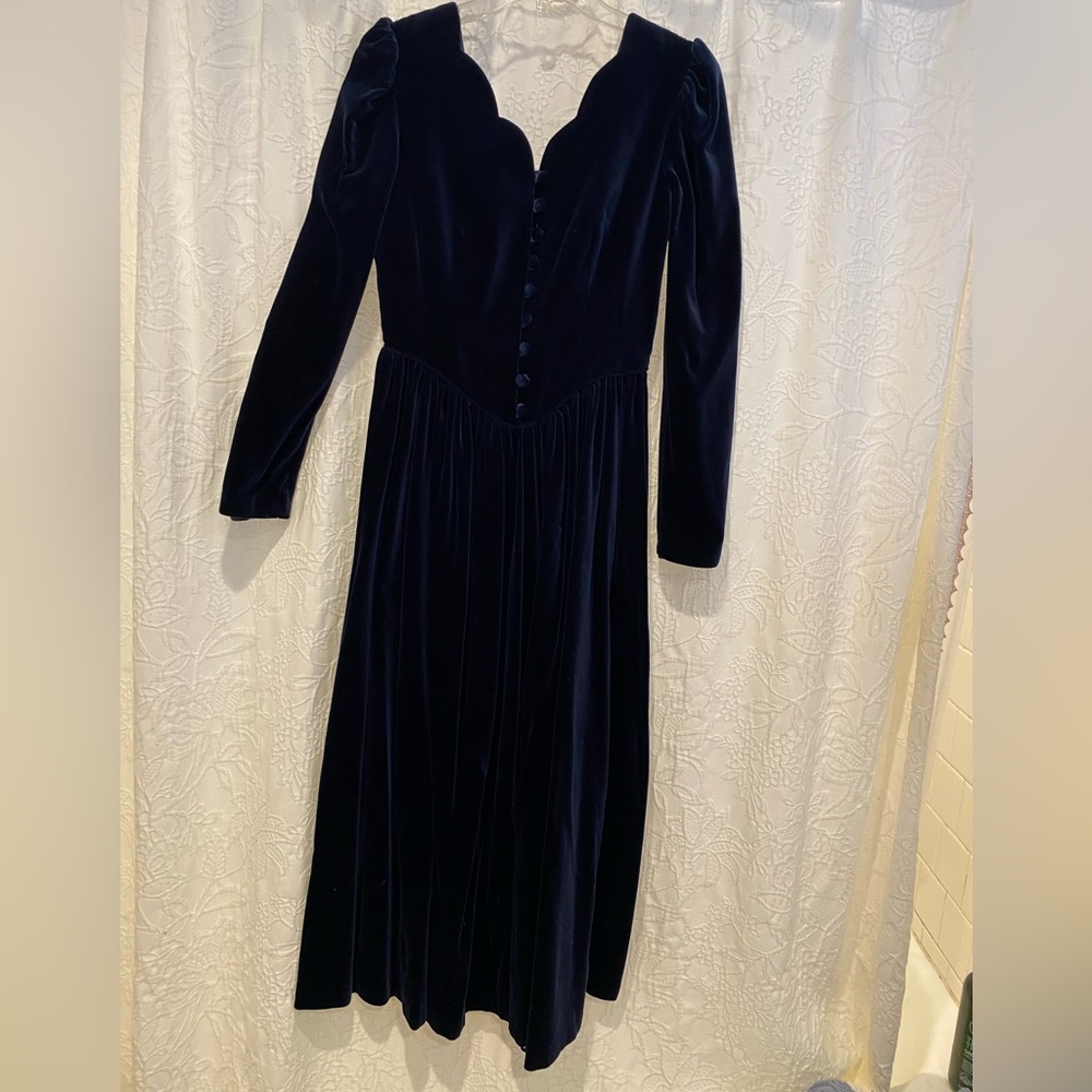 Beautiful Blue Velvet - Laura Ashley Full Length Dress Size 8 - Picture 2 of 13